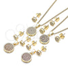 Oro Laminado Earring and Pendant Adult Set, Gold Filled Style with Multicolor Micro Pave, Polished, Golden Finish, 10.156.0277.3
