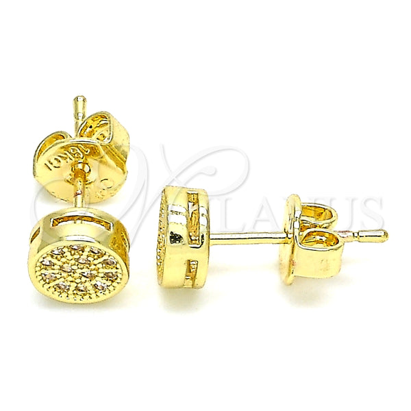 Oro Laminado Stud Earring, Gold Filled Style with White Micro Pave, Polished, Golden Finish, 02.156.0478