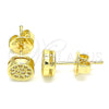 Oro Laminado Stud Earring, Gold Filled Style with White Micro Pave, Polished, Golden Finish, 02.156.0478
