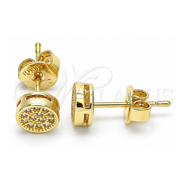Oro Laminado Stud Earring, Gold Filled Style with White Micro Pave, Polished, Golden Finish, 02.156.0478