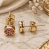 Oro Laminado Stud Earring, Gold Filled Style with Ruby Micro Pave, Polished, Golden Finish, 02.156.0478.1
