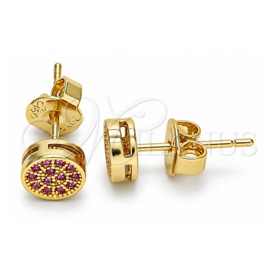 Oro Laminado Stud Earring, Gold Filled Style with Ruby Micro Pave, Polished, Golden Finish, 02.156.0478.1