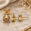 Oro Laminado Stud Earring, Gold Filled Style with Garnet Micro Pave, Polished, Golden Finish, 02.156.0478.2