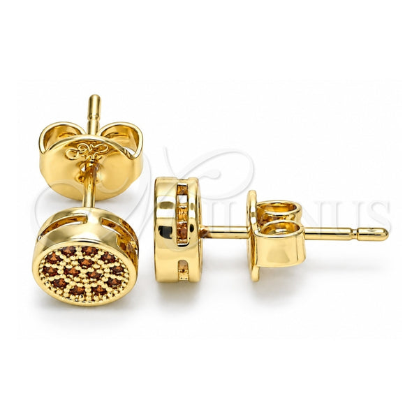 Oro Laminado Stud Earring, Gold Filled Style with Garnet Micro Pave, Polished, Golden Finish, 02.156.0478.2