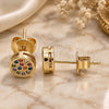 Oro Laminado Stud Earring, Gold Filled Style with Multicolor Micro Pave, Polished, Golden Finish, 02.156.0478.3