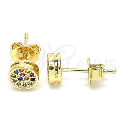 Oro Laminado Stud Earring, Gold Filled Style with Multicolor Micro Pave, Polished, Golden Finish, 02.156.0478.3 for wholesale, main product view