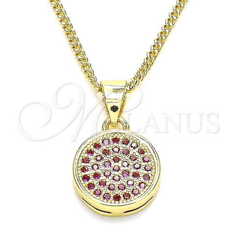 Oro Laminado Pendant Necklace, Gold Filled Style with Ruby Micro Pave, Polished, Golden Finish, 04.156.0339.1.20 (02 MM Thickness, 20 Inches Length)