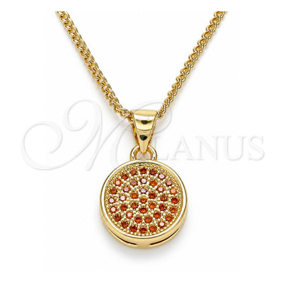 Oro Laminado Pendant Necklace, Gold Filled Style with Garnet Micro Pave, Polished, Golden Finish, 04.156.0339.2.20 (02 MM Thickness, 20 Inches Length)