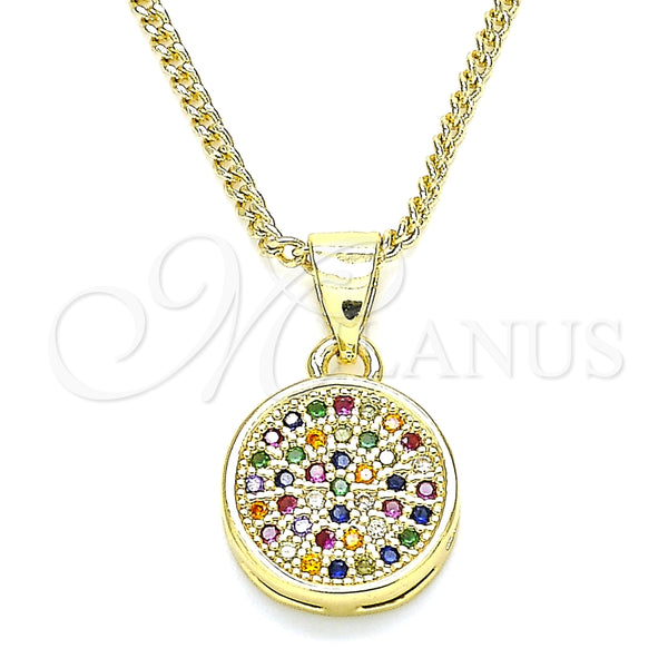 Gold Filled Necklace — Pendant Necklace with Multicolor Micro Pave Polished 04. — main product view — SKU 135558 | Oro Laminado collar — Pendant Necklace with Multicolor Micro Pave pulido 04. — SKU 135558