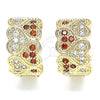 Oro Laminado Huggie Hoop, Gold Filled Style Heart Design, with Garnet and White Micro Pave, Polished, Golden Finish, 02.266.0048.1.15