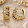 Oro Laminado Huggie Hoop, Gold Filled Style Heart Design, with Garnet and White Micro Pave, Polished, Golden Finish, 02.266.0048.1.15