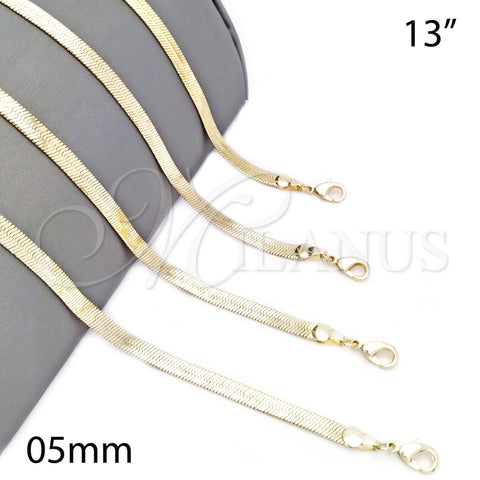 Oro Laminado Basic Necklace, Gold Filled Style Herringbone Design, Polished, Golden Finish, 04.213.0175.13 (05 MM Thickness, 13 Inches Length)