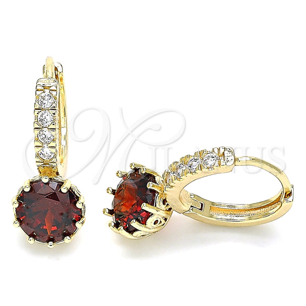 Gold Filled Hoop Earrings — Huggie Hoop with Garnet Cubic Zirconia and White — main product view — SKU 135570 | Oro Laminado aretes de aro — Huggie Hoop with Garnet Cubic Zirconia and blanco — SKU 135570
