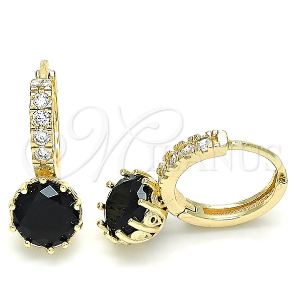 Gold Filled Hoop Earrings — Huggie Hoop with Black Cubic Zirconia and White — main product view — SKU 135572 | Oro Laminado aretes de aro — Huggie Hoop with negro Cubic Zirconia and blanco — SKU 135572
