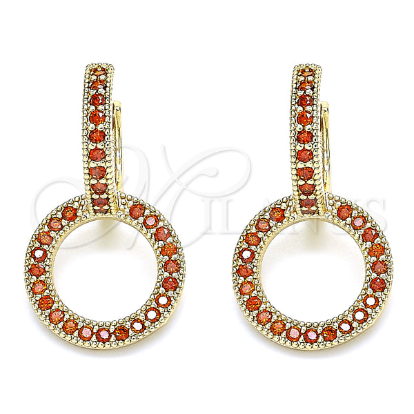 Gold Filled Hoop Earrings — Huggie Hoop with Garnet Micro Pave Polished 02. — main product view — SKU 135576 | Oro Laminado aretes de aro — Huggie Hoop with Garnet Micro Pave pulido 02. — SKU 135576