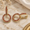 Oro Laminado Huggie Hoop, Gold Filled Style with Garnet Micro Pave, Polished, Golden Finish, 02.284.0031.1.15