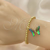 Oro Laminado Fancy Bracelet, Gold Filled Style Expandable Bead and Butterfly Design, with Vitrail Medium Crystal and White Micro Pave, Polished, Golden Finish, 03.341.0112.07
