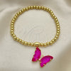Oro Laminado Fancy Bracelet, Gold Filled Style Expandable Bead and Butterfly Design, with Fuchsia Crystal and White Micro Pave, Polished, Golden Finish, 03.341.0112.2.07 (04 MM Thickness, 7 Inches Length)