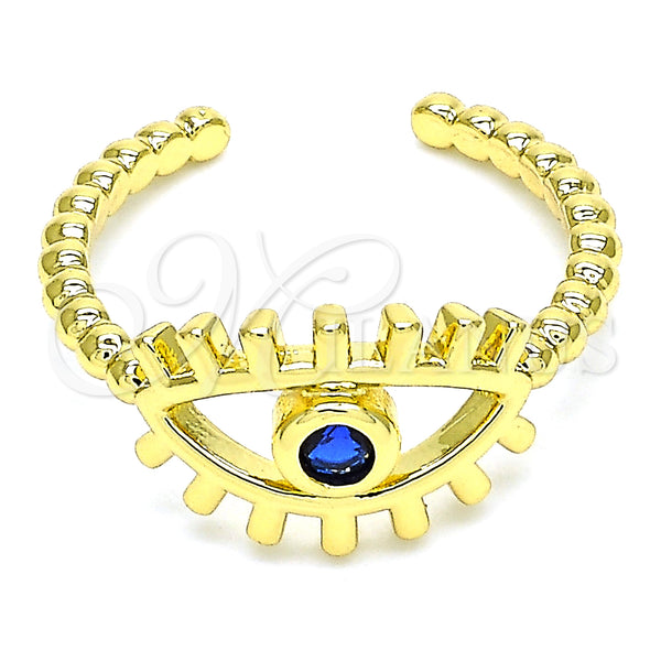 Oro Laminado Multi Stone Ring, Gold Filled Style Evil Eye Design, with Sapphire Blue Cubic Zirconia, Polished, Golden Finish, 01.341.0006 (One size fits all)