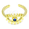 Oro Laminado Multi Stone Ring, Gold Filled Style Evil Eye Design, with Sapphire Blue Cubic Zirconia, Polished, Golden Finish, 01.341.0006 (One size fits all)