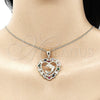 Oro Laminado Pendant Necklace, Gold Filled Style Heart and Dolphin Design, with Multicolor Cubic Zirconia and White Micro Pave, Polished, Golden Finish, 04.253.0018.20 (02 MM Thickness, 20 Inches Length)