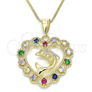Gold Filled Necklace — Pendant Necklace Heart and Dolphin Design with Multicolor — main product view — SKU 135602 | Oro Laminado collar — Pendant Necklace corazón and Dolphin diseño with Multicolor — SKU 135602