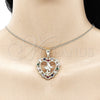 Oro Laminado Pendant Necklace, Gold Filled Style Heart and Butterfly Design, with Multicolor Cubic Zirconia and White Micro Pave, Polished, Golden Finish, 04.253.0019.20 (02 MM Thickness, 20 Inches Length)