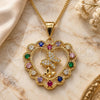 Oro Laminado Pendant Necklace, Gold Filled Style Heart and Butterfly Design, with Multicolor Cubic Zirconia and White Micro Pave, Polished, Golden Finish, 04.253.0019.20 (02 MM Thickness, 20 Inches Length)