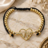 Oro Laminado Adjustable Bolo Bracelet, Gold Filled Style Heart and Ball Design, with White Micro Pave, Polished, Golden Finish, 03.299.0069.11 (04 MM Thickness, 11 Inches Length)
