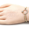 Oro Laminado Adjustable Bolo Bracelet, Gold Filled Style Moon and Flower Design, with White Micro Pave and White Cubic Zirconia, Polished, Golden Finish, 03.299.0070.11 (04 MM Thickness, 11 Inches Length)