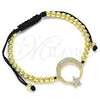 Oro Laminado Adjustable Bolo Bracelet, Gold Filled Style Moon and Flower Design, with White Micro Pave and White Cubic Zirconia, Polished, Golden Finish, 03.299.0070.11 (04 MM Thickness, 11 Inches Length)