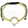 Oro Laminado Adjustable Bolo Bracelet, Gold Filled Style Moon and Flower Design, with White Micro Pave and White Cubic Zirconia, Polished, Golden Finish, 03.299.0070.11 (04 MM Thickness, 11 Inches Length)