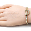 Oro Laminado Adjustable Bolo Bracelet, Gold Filled Style Moon and Love Design, with White Micro Pave, Polished, Golden Finish, 03.299.0071.11 (04 MM Thickness, 11 Inches Length)