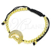 Oro Laminado Adjustable Bolo Bracelet, Gold Filled Style Moon and Love Design, with White Micro Pave, Polished, Golden Finish, 03.299.0071.11 (04 MM Thickness, 11 Inches Length)