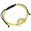 Oro Laminado Adjustable Bolo Bracelet, Gold Filled Style Moon and Love Design, with White Micro Pave, Polished, Golden Finish, 03.299.0071.11 (04 MM Thickness, 11 Inches Length)
