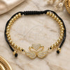 Oro Laminado Adjustable Bolo Bracelet, Gold Filled Style Swan and Heart Design, with White Micro Pave, Polished, Golden Finish, 03.299.0072.11 (04 MM Thickness, 11 Inches Length)
