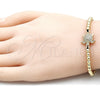 Oro Laminado Adjustable Bolo Bracelet, Gold Filled Style Turtle and Ball Design, with White Micro Pave, Polished, Golden Finish, 03.299.0073.11 (04 MM Thickness, 11 Inches Length)