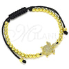 Oro Laminado Adjustable Bolo Bracelet, Gold Filled Style Turtle and Ball Design, with White Micro Pave, Polished, Golden Finish, 03.299.0073.11 (04 MM Thickness, 11 Inches Length)