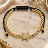 Oro Laminado Adjustable Bolo Bracelet, Gold Filled Style Turtle and Ball Design, with White Micro Pave, Polished, Golden Finish, 03.299.0073.11 (04 MM Thickness, 11 Inches Length)