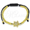 Oro Laminado Adjustable Bolo Bracelet, Gold Filled Style Turtle and Ball Design, with White Micro Pave, Polished, Golden Finish, 03.299.0073.11 (04 MM Thickness, 11 Inches Length)