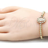 Oro Laminado Adjustable Bolo Bracelet, Gold Filled Style Guadalupe and Ball Design, with Multicolor Micro Pave, Polished, Golden Finish, 03.299.0074.11 (04 MM Thickness, 11 Inches Length)