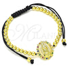 Oro Laminado Adjustable Bolo Bracelet, Gold Filled Style Guadalupe and Ball Design, with Multicolor Micro Pave, Polished, Golden Finish, 03.299.0074.11 (04 MM Thickness, 11 Inches Length)