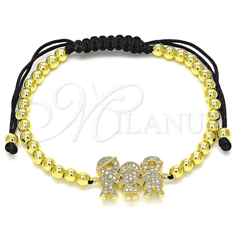 Oro Laminado Adjustable Bolo Bracelet, Gold Filled Style Little Boy and Little Girl Design, with White Micro Pave, Polished, Golden Finish, 03.299.0077.11 (04 MM Thickness, 11 Inches Length)