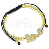 Oro Laminado Adjustable Bolo Bracelet, Gold Filled Style Love and Ball Design, with White Micro Pave, Polished, Golden Finish, 03.299.0079.11 (04 MM Thickness, 11 Inches Length)