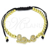 Oro Laminado Adjustable Bolo Bracelet, Gold Filled Style Love and Ball Design, with White Micro Pave, Polished, Golden Finish, 03.299.0079.11 (04 MM Thickness, 11 Inches Length)