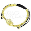 Oro Laminado Adjustable Bolo Bracelet, Gold Filled Style Ball Design, with White Micro Pave, Polished, Golden Finish, 03.299.0080.11 (04 MM Thickness, 11 Inches Length)