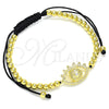 Oro Laminado Adjustable Bolo Bracelet, Gold Filled Style Ball Design, with White Micro Pave, Polished, Golden Finish, 03.299.0080.11 (04 MM Thickness, 11 Inches Length)