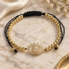 Oro Laminado Adjustable Bolo Bracelet, Gold Filled Style Ball Design, with White Micro Pave, Polished, Golden Finish, 03.299.0080.11 (04 MM Thickness, 11 Inches Length)