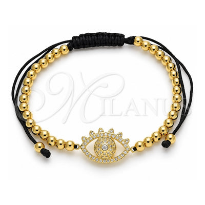 Oro Laminado Adjustable Bolo Bracelet, Gold Filled Style Ball Design, with White Micro Pave, Polished, Golden Finish, 03.299.0080.11 (04 MM Thickness, 11 Inches Length)