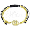 Oro Laminado Adjustable Bolo Bracelet, Gold Filled Style Ball Design, with White Micro Pave, Polished, Golden Finish, 03.299.0080.11 (04 MM Thickness, 11 Inches Length)